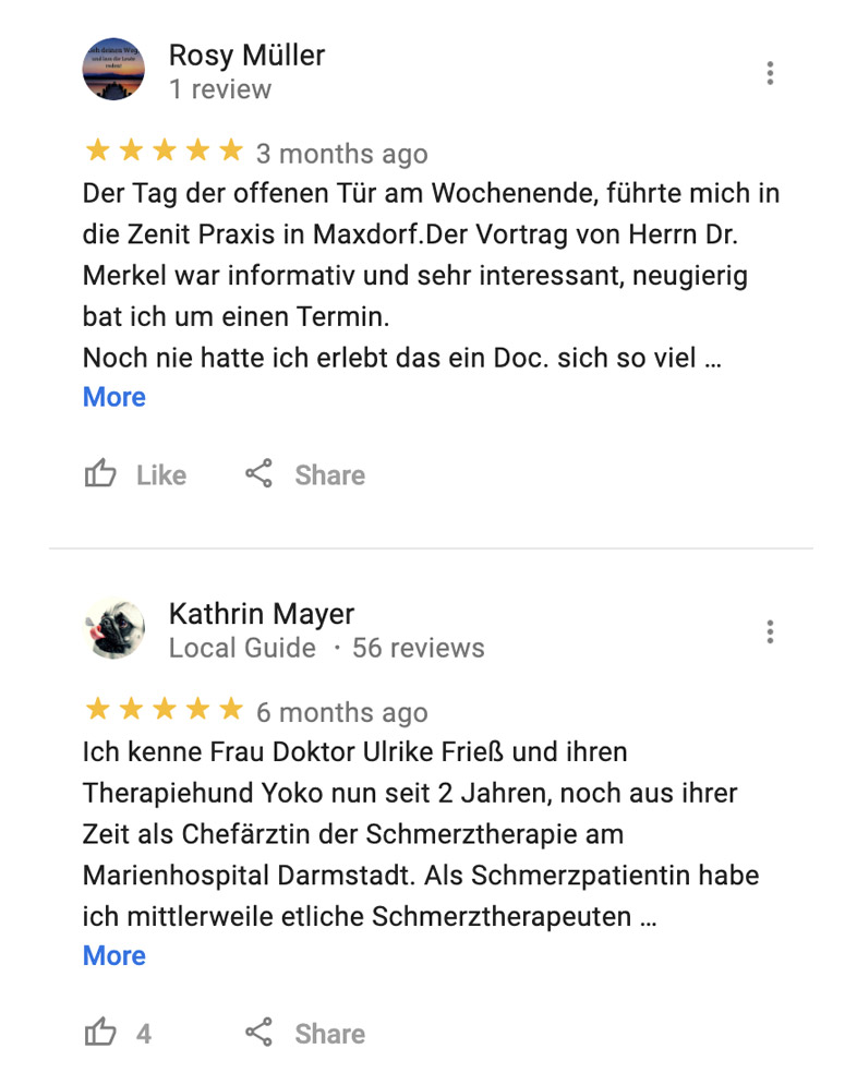 Google Referenzen von der Praxis Zenit