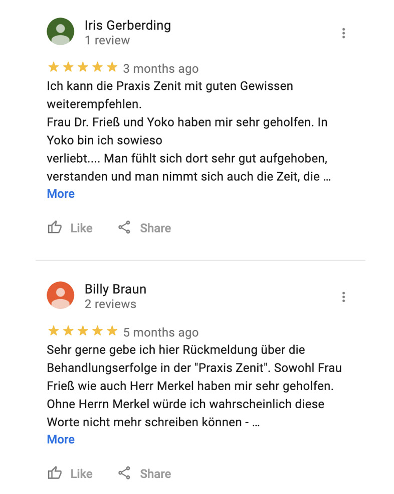 Google Referenzen von der Praxis Zenit