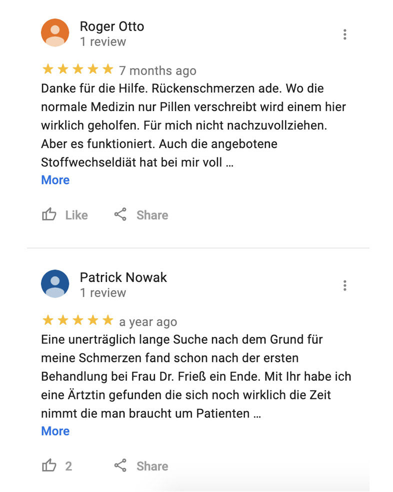 Google Referenzen von der Praxis Zenit